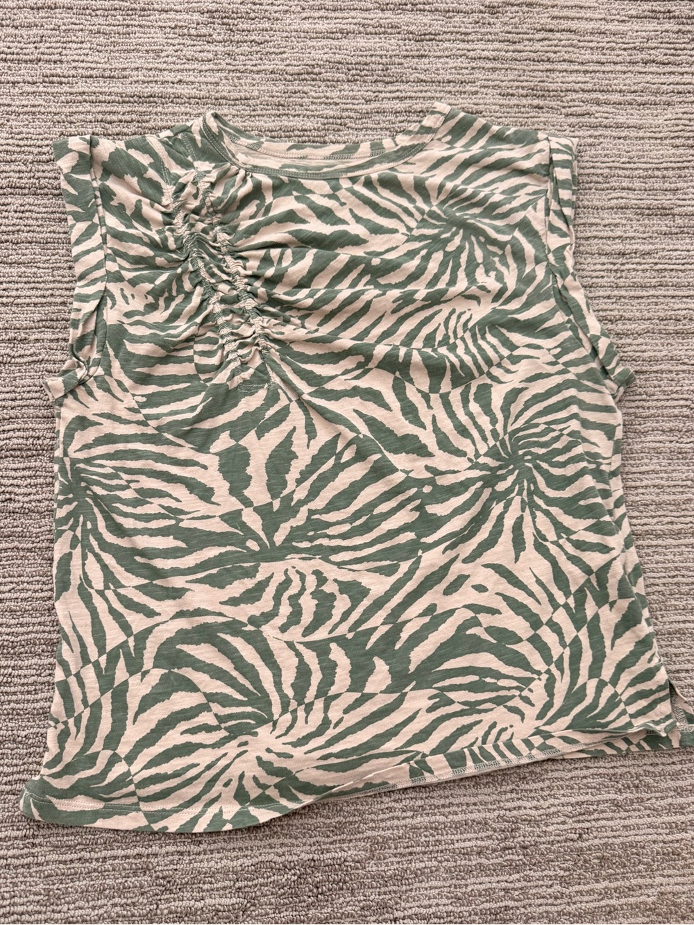 Pilcro Green and Cream Zebra-Print Sleeveless Tank